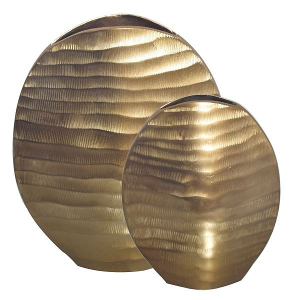 Wohnling Deko Vase 2er Set Aluminium Gold Blumenvase Wellenmuster, Dekovase Rund 2-teilig für Blumen, Alu Tischvase Wohndeko Metall, WL7.186