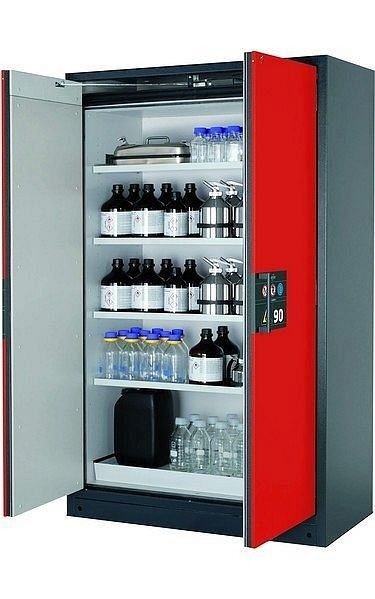 asecos Sicherheitsschrank Q-PEGASUS-90, Q90.195.120.WDAC in verkehrsrot RAL 3020 mit 4x Fachboden (Stahlblech), 30002-046-30004