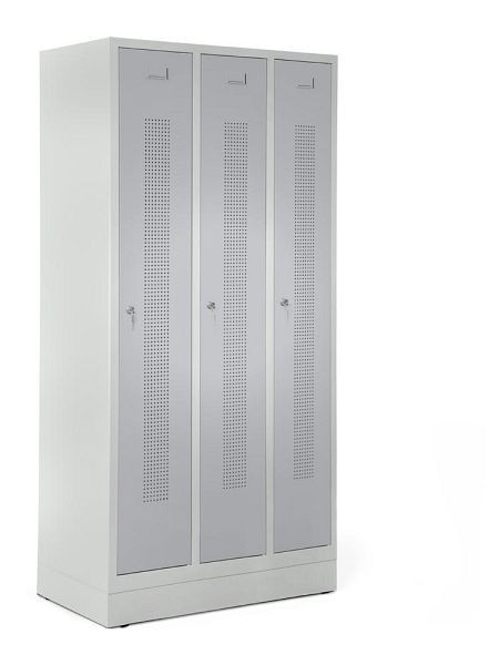 Deskin Garderobenspind SYSTEM SP1 mit Sockel, Korpus Lichtgrau, Türen Alusilber, H 1800 x B 870 x T 500 mm, 346855