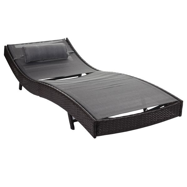 Mendler Sonnenliege Savannah, Relaxliege Gartenliege Liege, Poly-Rattan, braun-meliert, Bezug grau, 53156
