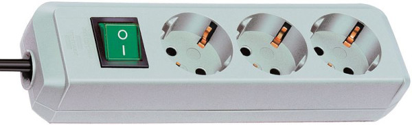 Brennenstuhl Eco-Line, Steckdosenleiste 3-fach (Steckerleiste mit erhöhtem Berührungsschutz, Schalter und 1,5m Kabel) lichtgrau, VE: 12 Stück, 1152350015