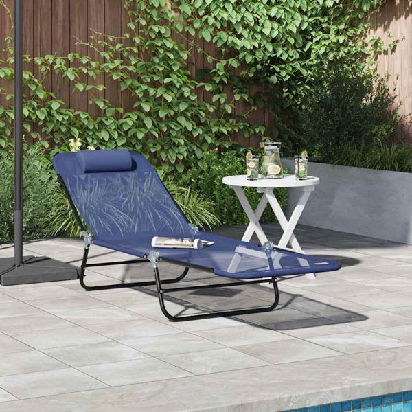 vidaXL Klappbare Sonnenliege Marineblau 182 x 55 x 85,5 cm Textilene, 42003154