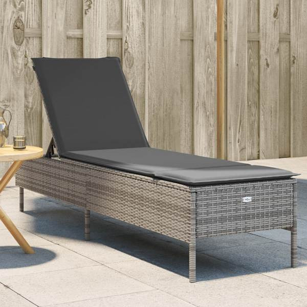 vidaXL Sonnenliege mit Auflage Grau Poly Rattan, UV-beständig, 4002721