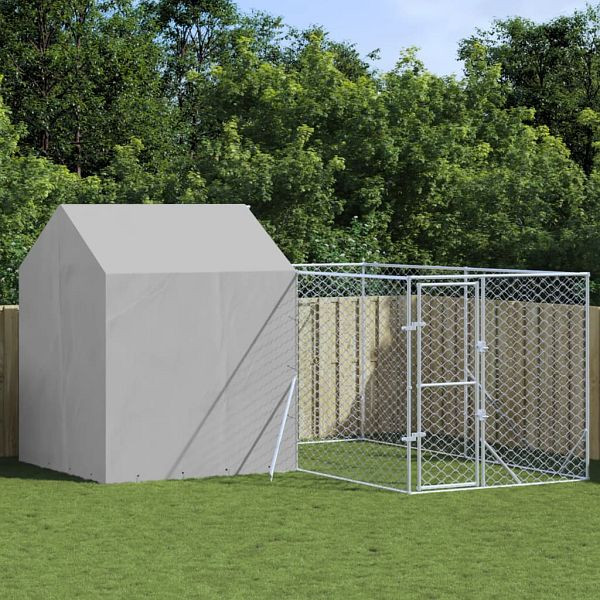 vidaXL Outdoor-Hundezwinger mit Dach Silbern 4x4x2,5m Verzinkter Stahl, 3190478
