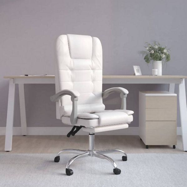 vidaXL Bürostuhl mit Massagefunktion Weiß Kunstleder, 349672