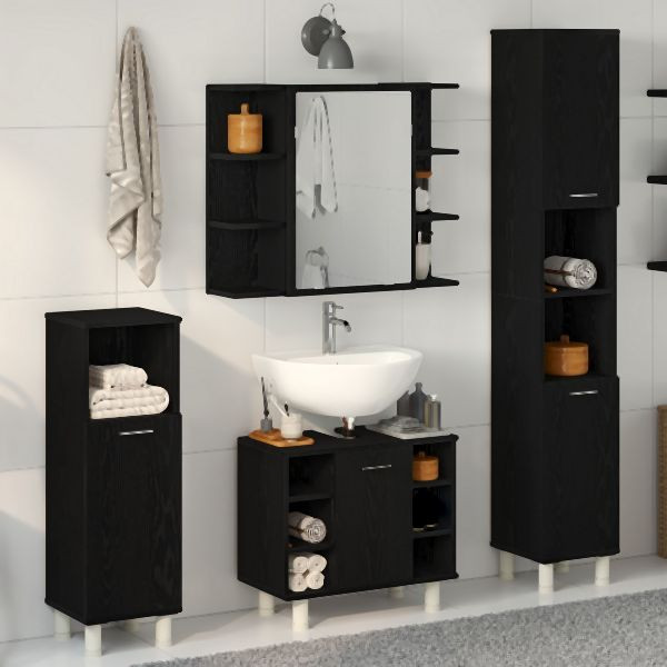 vidaXL Badezimmermöbel Set 4 Teile Schwarz Eiche Holzwerkstoff Stauraum, 3333047