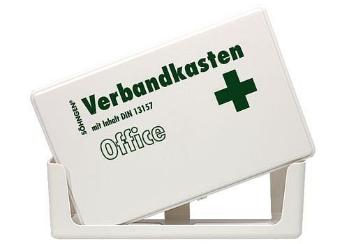 DENIOS Verbandskasten Office mit Füllung nach DIN 13157, mit Wandhalterung, weiß, 164-914