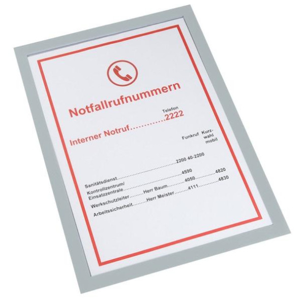 Eichner Magnetische Infotasche DIN A4 Basic, Farbe: Grau, Fülltiefe 1,5 mm, VE: 5 Stück, 9015-00594-140