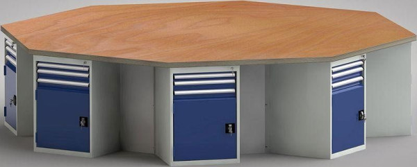 KLW PROFI-Werkbank in Achteckform (ERGO-Version) mit Buchen-Multiplexplatte in 8-Eck-Form 3259 x 3259 x 45 mm L x B x S, WP670E-1350M45-E8010