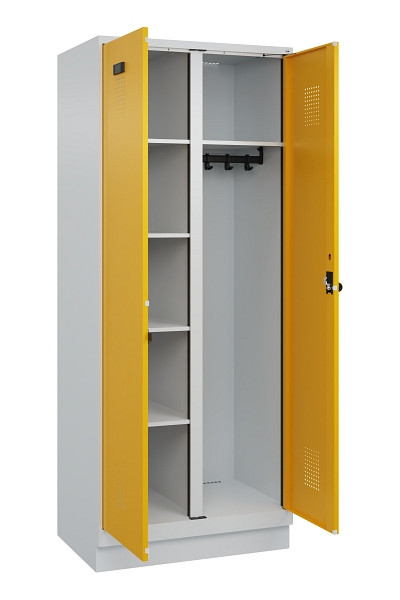 C+P Wäsche-/Garderobenspind Evolo PLUS, mit Sockel, 2 Abteile, 1950x800x500mm, 7, Frontfarbe RAL 1004 Goldgelb, Drehriegel, 049620-22 S10000