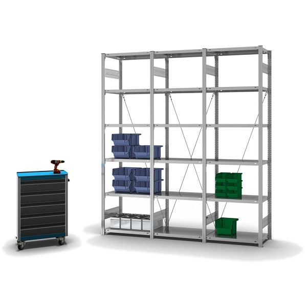hofe Fachboden-Grundregal, 2500x400x750 mm, 6 Fachebenen, verzinkt, 145 kg Fachlast, 1000 kg Feldlast, einseitige Bedienung, HZG25407XL