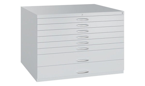 C+P Flachablageschrank Serie 7100_7200, H760xB1100xT765mm, 9016/9016, 2 Schubladenblenden doppelwandig, 7101-200 S10431
