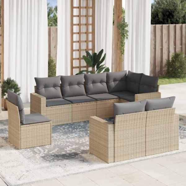 vidaXL 8-tlg. Garten-Sofagarnitur mit Kissen Beige Poly Rattan, 3251576