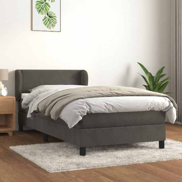 vidaXL Boxspringbett mit Matratze Dunkelgrau 100x200 cm Samt, 3127416