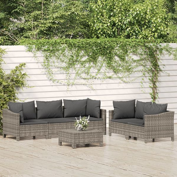 vidaXL 6-teilig Garten-Lounge-Set mit Kissen Grau Poly Rattan, 3187265