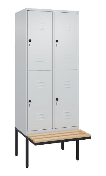 C+P Doppelstöckiger Spind Classic PLUS, 2 Abteile, 2120x800x815mm, 7035/7035, Drehriegel, Sitzleisten aus Buche, schwebende Sitzfläche, 0803407-22 S10009