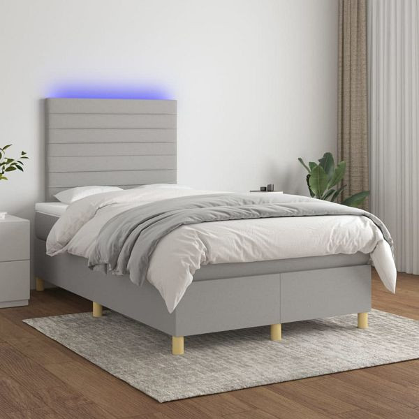 vidaXL Boxspringbett mit Matratze & LED Hellgrau 120x200 cm Stoff, 3135501