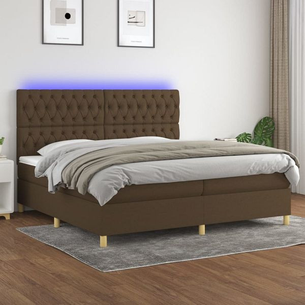 vidaXL Boxspringbett mit Matratze & LED Dunkelbraun 200x200 cm Stoff, 3135704