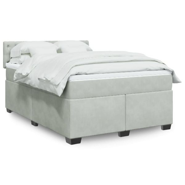 vidaXL Boxspringbett mit Matratze Hellgrau 160x200 cm Samt, 3288660