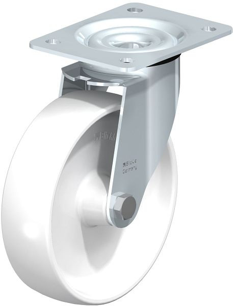 Blickle LE-PO 175R Stahlblech-Lenkrolle mit Anschraubplatte, Polyamid, Weiß, 571273