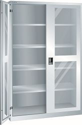 LISTA Flügeltürschrank (BxTxH) 1250x580x1950mm KEY Lock, Lichtgrau, 4 Verstellböden, Sichtfenstertür, 60.585.020
