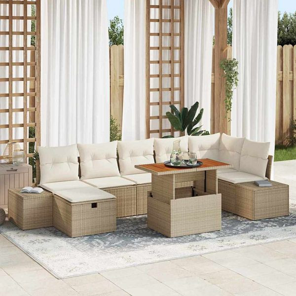 vidaXL Garten-Sofa-Set 8-teilig Beige Poly-Rattan, 3361393