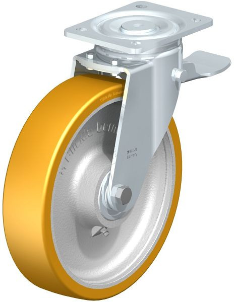 Blickle LH-GTH 250K-ST Stahlblech-Lenkrolle, Schwerlast-Ausführung, mit Anschraubplatte & Feststeller, Blickle Extrathane®, Hellbraun, 342766