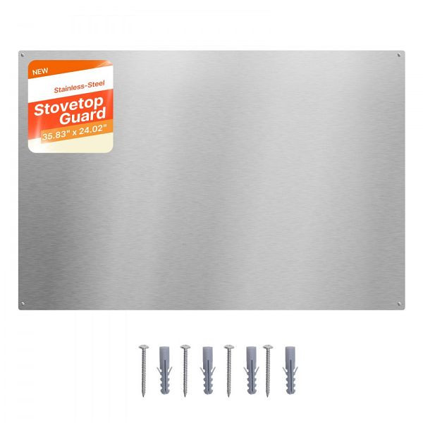 VEVOR Küchenrückwand 91x61 cm Edelstahl, Wandschutz für Herd & Dunstabzug mit Bohrlöchern, robuster Spritzschutz, Silber, YYJDBDB1JZBXEC9AJ001V0