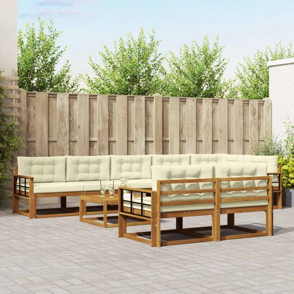 vidaXL Outdoor-Sofagarnitur mit Kissen 9-teilig Natur und Creme, 3367798
