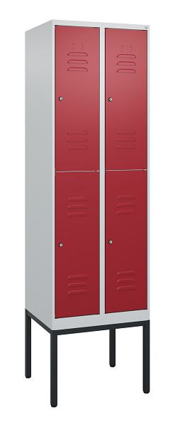 C+P Doppelstöckiger Spind Classic PLUS, Gestell, 2 Abteile, 2120x600x500mm, 7035/3003, Zylinderschlösser, 0803307-20 S10016