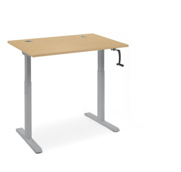 Deskin Schreibtisch manuell höhenverstellbar Flex Modul K, Dekor Buche, Gestell Alusilber, B 1200 x T 800 x H 710-1190 mm, 360333