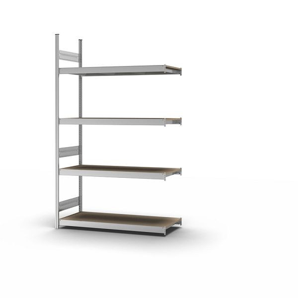 hofe Großfach-Anbauregal, 2500x500x1500 mm, 4 Fachebenen, Spanplatte verzinkt, 350 kg Fachlast, 1750 kg Feldlast, zweiseitige Bedienung, GZA25515S