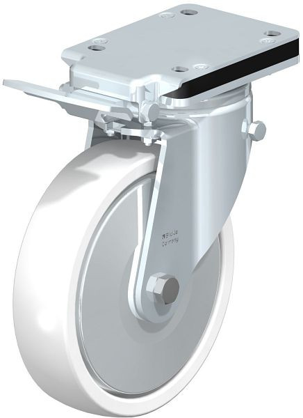 Blickle LH-SPO 201G-IS-FA Stahlblech-Lenkrolle, Schwerlast-Ausführung, mit Anschraubplatte & Feststeller, Polyamid, Weiß, 750205