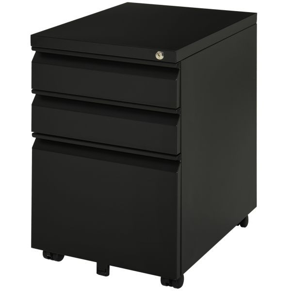 Vinsetto Rollcontainer Aktenschrank Büroschrank mit Schubladen Stahl Schwarz, 924-024BK