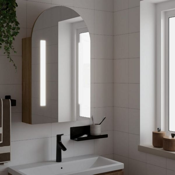 vidaXL Spiegelschrank mit LED-Beleuchtung Gewölbt Eichenoptik, 357976