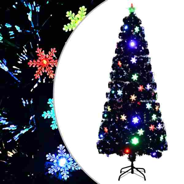 vidaXL Weihnachtsbaum mit LED-Schneeflocken Schwarz 210 cm Fiberoptik, 328464