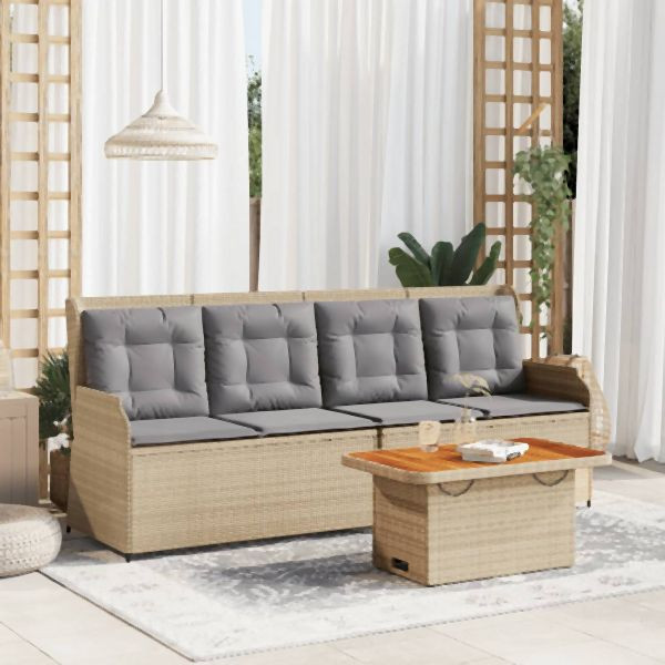 vidaXL 3-tlg. Garten-Lounge-Set mit Kissen Beige Poly Rattan, 3262445