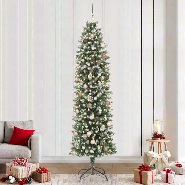 vidaXL Künstlicher schlanker Weihnachtsbaum mit 300 LEDs Grün 240 cm, 3395315