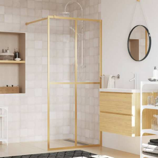 vidaXL Duschwand für Begehbare Dusche mit ESG Klarglas Golden 90x195cm, 154945