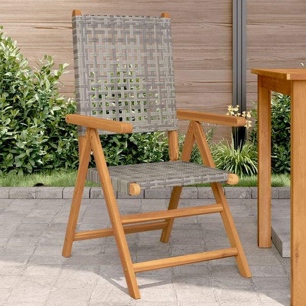 vidaXL Gartenstühle 2 Stück Grau Massivholz Akazie und Poly Rattan, 367652