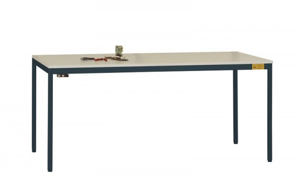Manuflex ESD-Arbeitstisch UNIDESK mit Kunststoffplatte, Gestell Anthrazit RAL 7016, BxTxH = 2000 x 800 x 723-733 mm, Anthrazit, LD1116.7016
