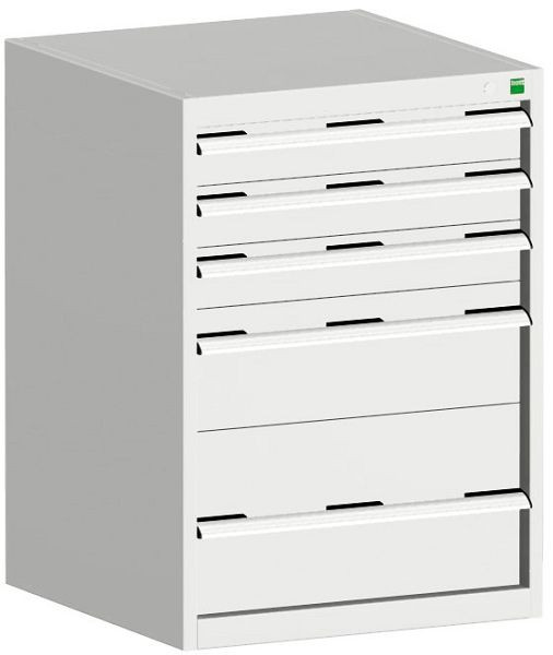 bott cubio Schubladenschrank bestückt mit 5 Schubladen BxTxH: 650 x 525 x 900 mm, RAL 7035, 40011049.16V