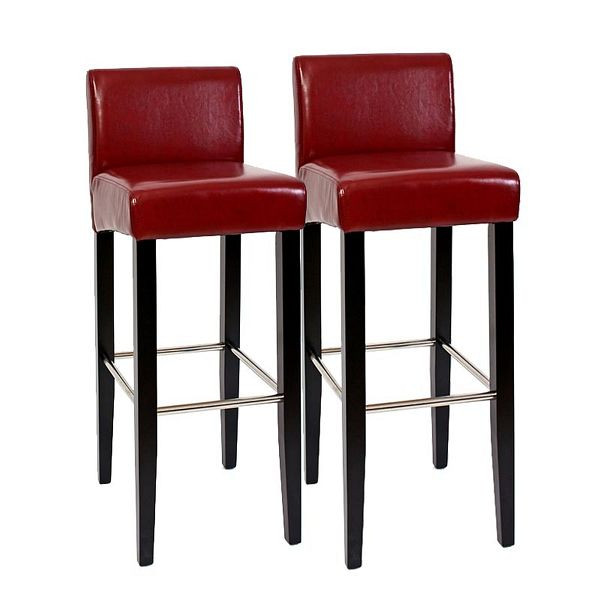 Mendler 2er-Set Barhocker Barstuhl N25, Leder, 102x44x37 cm, rot, 17411