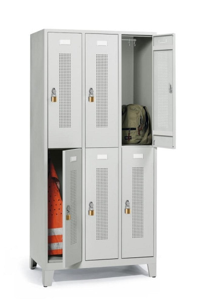 Deskin Doppelstöckiger Spind mit Füßen, Lichtgrau RAL 7035, 870 x 500 x 1800 mm, 6 Abteile, Korpus: Lichtgrau RAL 7035, 331421