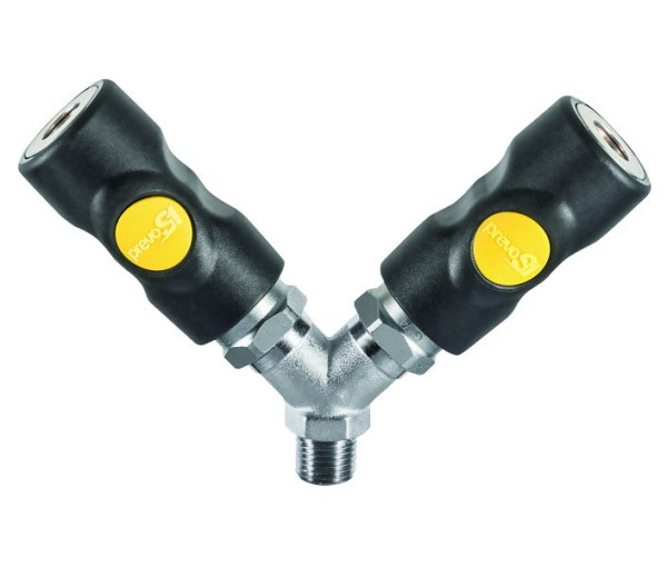 Prevost Aro 210, Y- Verteiler mit konischem Außengewinde und 2 Kupplungen, AG BSPT= R 3/8, ASI 068152