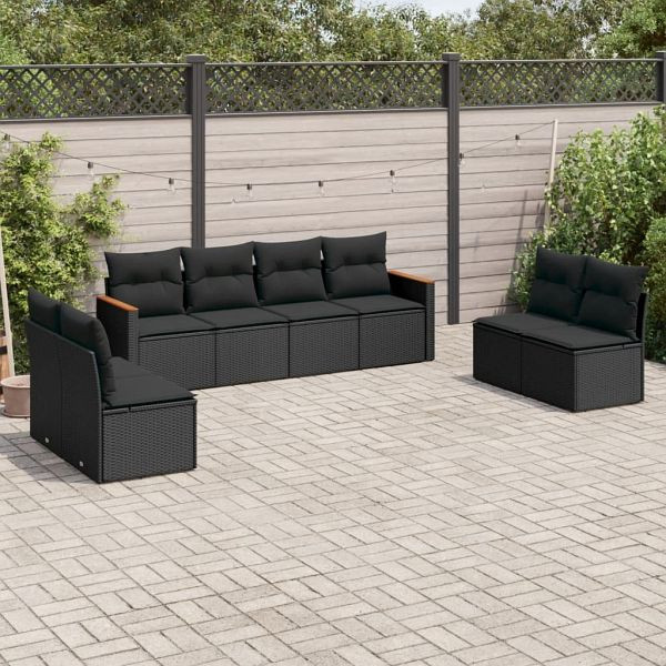 vidaXL 8-teilig Garten-Sofagarnitur mit Kissen Schwarz Poly Rattan, 3225887