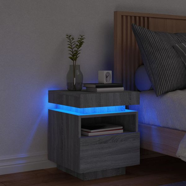 vidaXL Nachttisch mit LED-Leuchten Grau Sonoma 40x39x48,5 cm, 836794