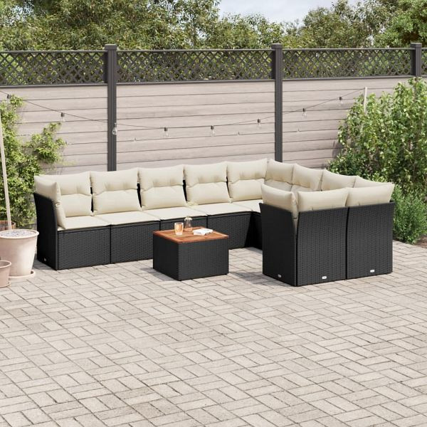 vidaXL 10-teilig Garten-Sofagarnitur mit Kissen Schwarz Poly Rattan, 3256147