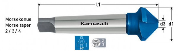 Karnasch Kegelsenker 90°, HSS-XE Blue-Tec beschichtet mit Morsekonus 3, DIN 335 d=50,0mm, 201795060
