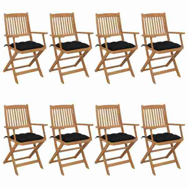 vidaXL Klappbare Gartenstühle 8 Stück mit Kissen Massivholz Akazie, 3074989